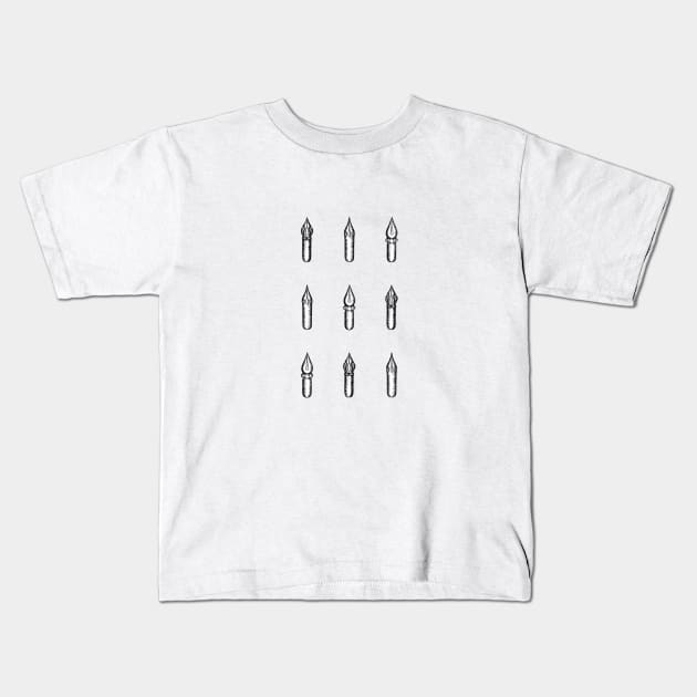 Nine Dip Pen Nibs (Natural White) Kids T-Shirt by illucalliart